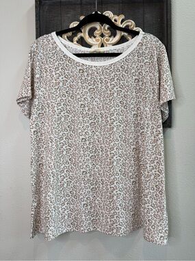 Kori America Women’s Short Sleeve Pink and Beige Leopard Print Tee